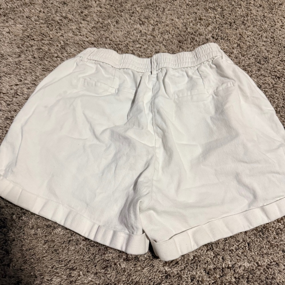 Luvamia Women Light Beige Cuffed Stretch Cotton Shorts Elastic Waist Large - Picture 4 of 4
